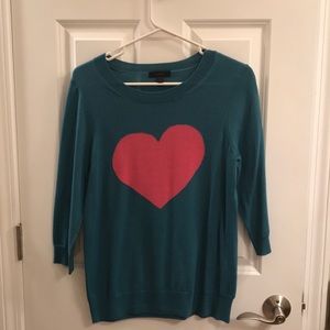 J Crew Turquoise and pink heart sweater